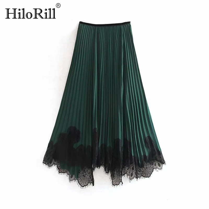 Модная кружевная Лоскутная Женская длинная юбка, винтажная Женская свободная Асимметричная плиссированная юбка, элегантная женская юбка миди с эластичной талией