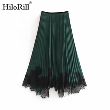 Модная кружевная Лоскутная Женская длинная юбка, винтажная Женская свободная Асимметричная плиссированная юбка, элегантная женская юбка миди с эластичной талией