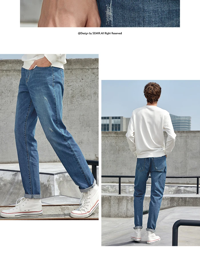 Мужские джинсы Semir, новинка, трендовые прямые брюки, мужские хлопковые осенние подростковые мужские брюки с буквенным принтом