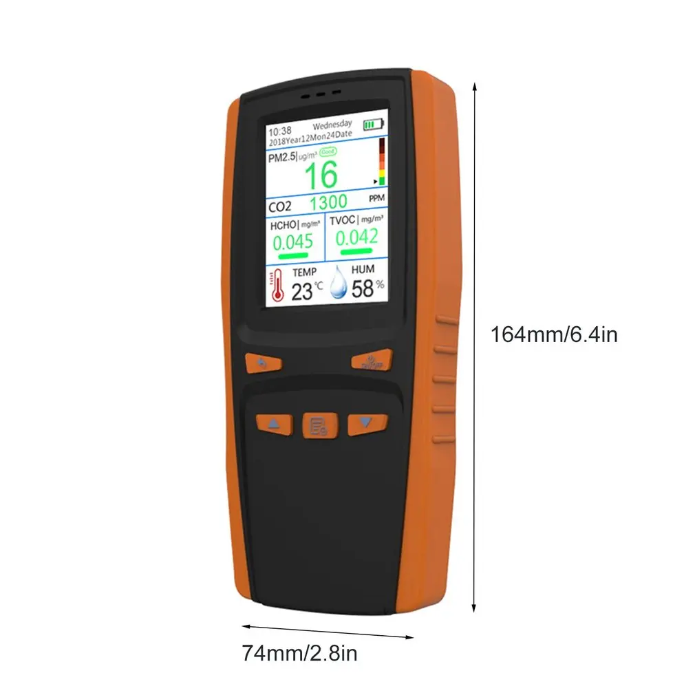 PM2.5/CO2/TVOC/тестер формальдегида AQI анализатор качества воздуха детектор Контроль температуры и влажности домашний счетчик смога