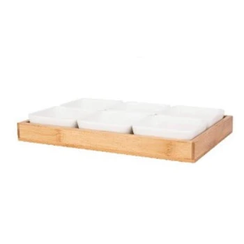

6Pcs Ceramic Snack Plate Set Dessert Plate Dry Fruit Tray Snack Tray Fruit Plate Square Snack Bowls with Wooden Pallets