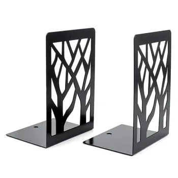 

1pair Storage Students Hollow Out School Tree Shadow Desk Organizer Office Removable Nonskid Home Decor Iron Book Ends Portable