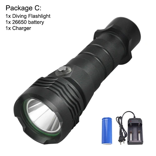 Package C 26650 Дайвинг светодиодный фонарик CREE XM L2 1000 люмен Перезаряжаемые светодиодный фонарик Фонарь 18650 26650 Батарея Водонепроницаемый Дайвинг Фонари - Испускаемый цвет: Package C 26650