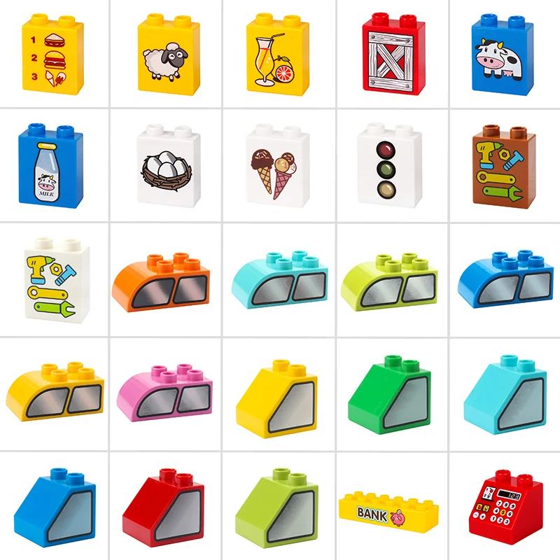 

Legoing Duplo DIY Accessories Big Size Standard Bricks with Pattern MOC Building Blocks Toy for Children Compatible legoly Parts