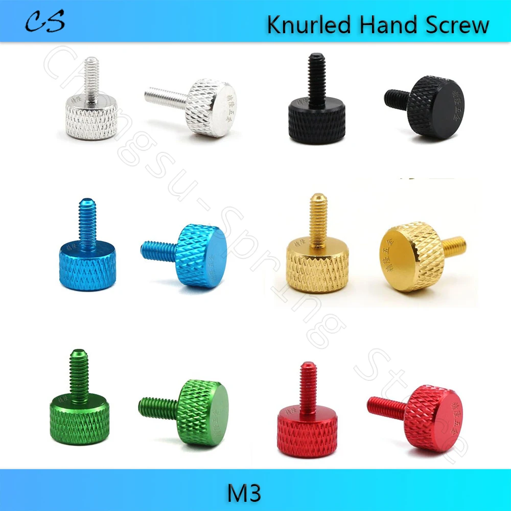 5pcs/10pcs M3 *6/8/10/12mm Length Aluminum Knurled Hand Tighten Thumb Screw Anodized For PC Computer Case Adjustment Screws |