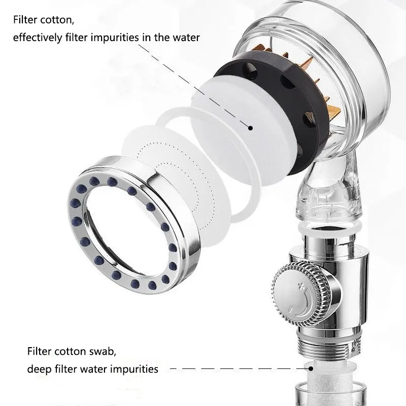 Pressurized Nozzle Turbo Shower Head One-Key Stop Water Saving High Pressure Shower Head Magic Water Line Bathroom Accessor 5