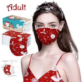

50PC Fashion Chic Christmas Printed Masks Disposable Non-Woven 3-Layer Earloop Dustproof Protective Mask Adult Face Mask Masque