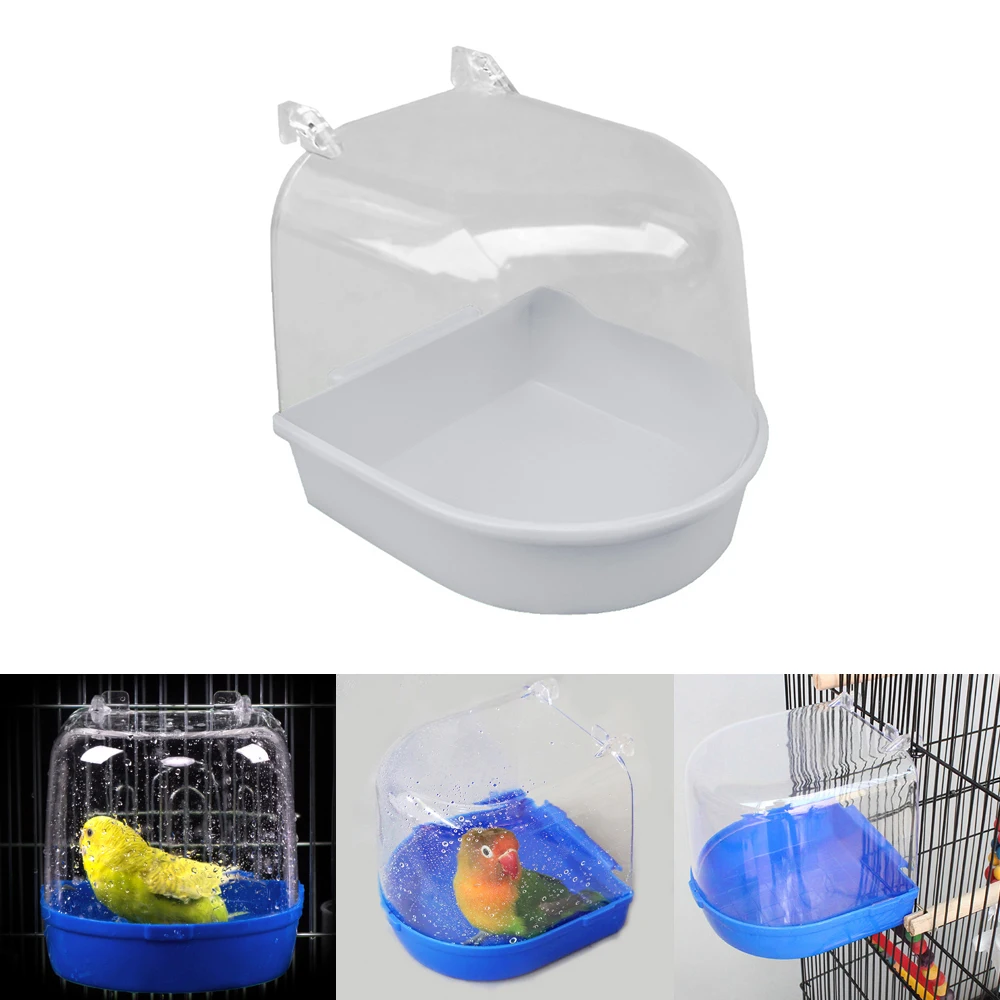 1 шт. пластиковая коробка для ванной для птиц, ванна для попугая, для влюбленных птиц, клетка для домашних животных, подвесная миска для попугая, для птиц - Цвет: white