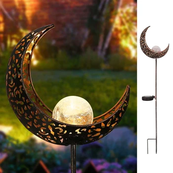 

Solar Panel Moon Hollowed-Out Pattern Lawn Lamp Outdoor Stainless Steel Lamp Waterproof 2V60MA Amorphous Silicon