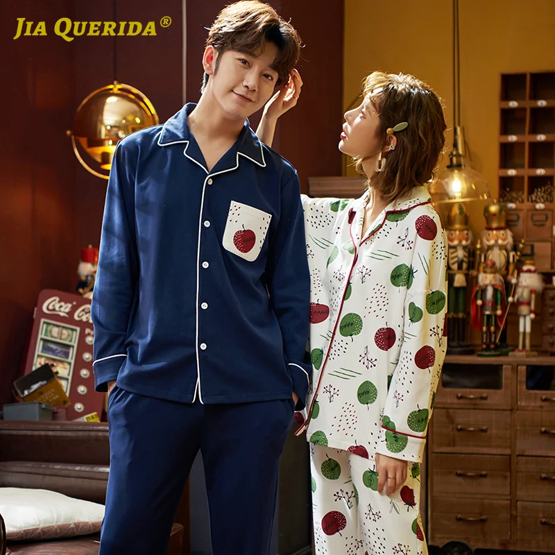 New Fashion Style Turn Down Collar Men and Women Sleepwear Chinese Pajamas Long Sleeve Long Pants Pj Set Buttons Pajamas Set