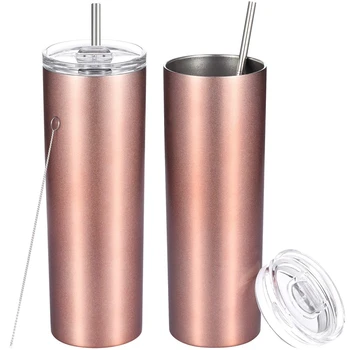 

2 Pack Classic Practical 20 Oz Stainless Steel Double-Insulated Water Tumbler Cup with Lid and Straw Vacuum Travel Mug Gift