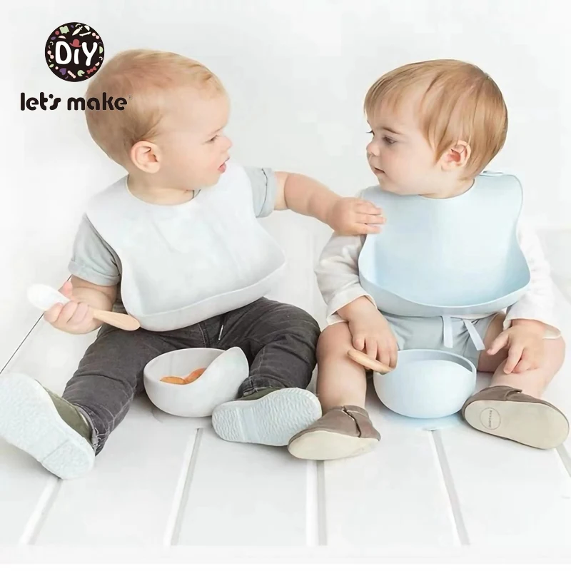 Let's Make Children's Tableware Silicone Baby Feeding Bowl Set Spoon Easy To Clean Soft Pink Food Plate Bamboo Dishes For Games