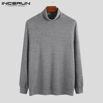 

INCERUN Fashion Turtleneck Sweater Men Long Sleeve Solid Casual Knitted Thin Pullover Streetwear 2020 Slim Men Sweaters S-5XL