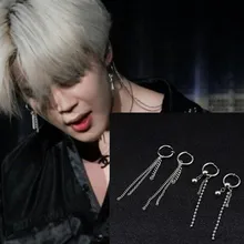 Корейские KPOP серьги-гвоздики из нержавеющей стали с цепочкой из бисера для мужчин, асимметричные поп-ювелирные изделия Bangtan для мальчиков, серебряные геометрические серьги для женщин