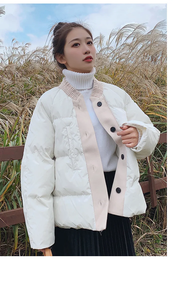 Autumn And Winter New Style Joint Long-sleeved White down Coat Women's Short Students BF Harajuku Wind Cotton-padded Clothe