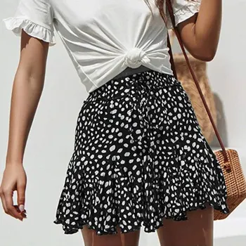 

Polka Dot Print Women Mini Skirts 2020 Streetwear Ruffled A-line Skirt Female New Spring Summer Fashion Holiday Ladies Skirts