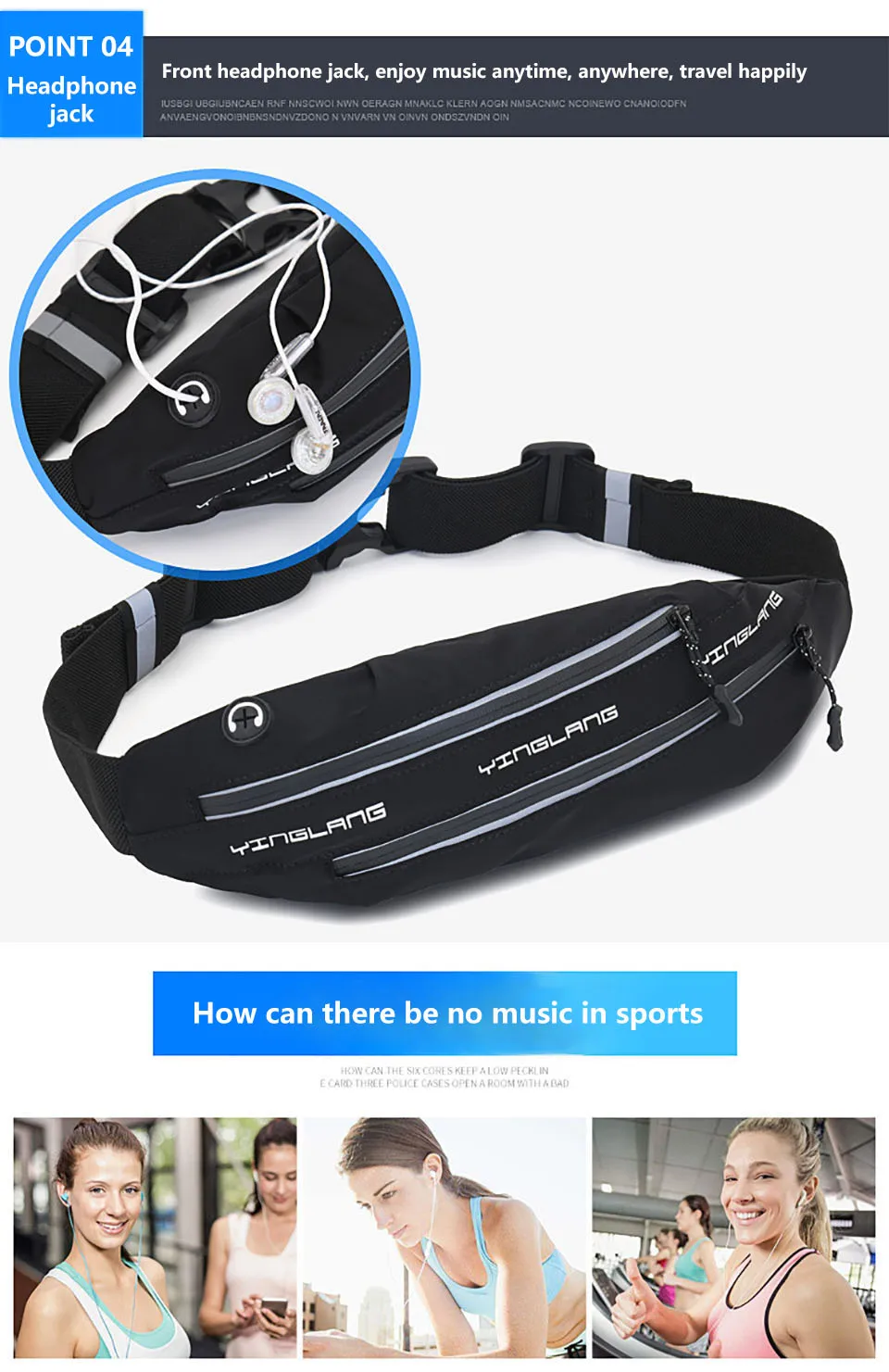 Kokossi Unisex Running Waist Bag Waterproof Sports Belt Night Reflection Running Sports Bag Phone Holder Cycling Waist Bag Belt