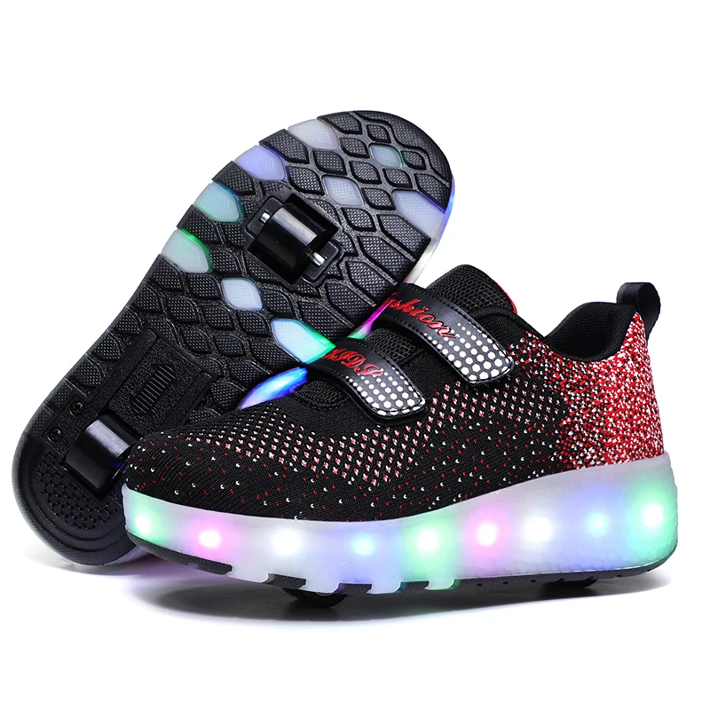 Heelys USB зарядка светодиодный Красочные Дети Мода кроссовки с два колеса роликовые коньки обувь для мальчиков и девочек - Цвет: Черный