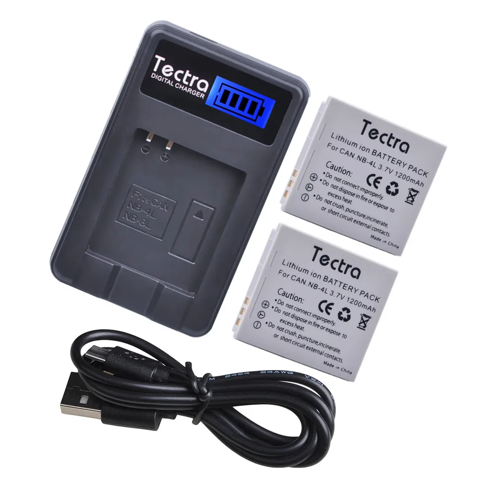 Tectra 2pc 1200mAh для Canon NB-4L NB 4L аккумулятор + ЖК-зарядное устройство IXUS 30/40/50/55/60/65/80 IS/100 |