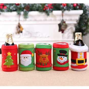 

1PCS Christmas Decorations Brushed Cloth Beverage Bottle Set Wine Bottle Set Coke Soda Bottle Cover Protective Shell Home Decor