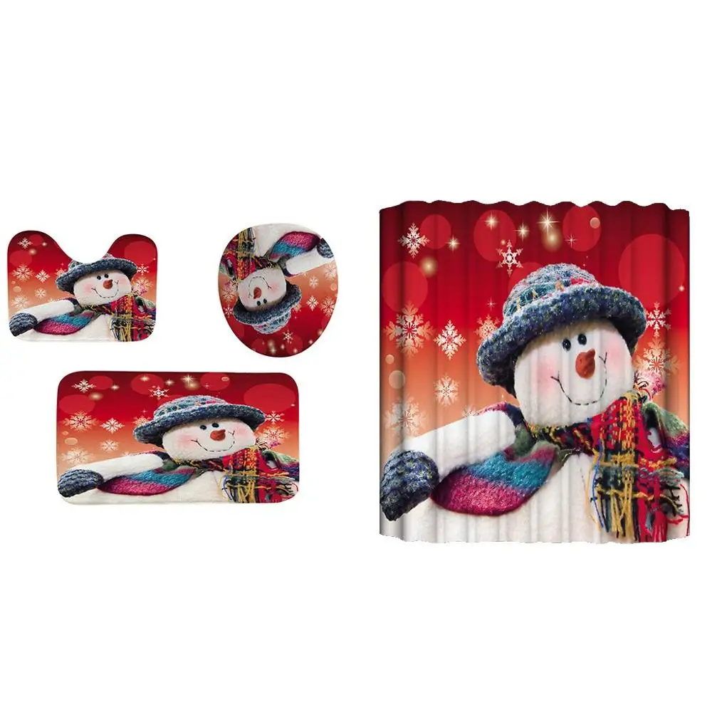 E 4 шт./компл. Merry Christmas Ванная комната комплект снеговика, Санта-Клауса и рисунком в виде лося из мультфильма Водонепроницаемый душ Шторы коврик для крышки унитаза Нескользящие коврик A40 - Color: E