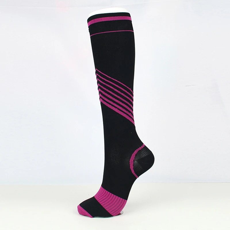 Компрессионные носки для мужчин и женщин, гольфы С Разноцветными полосками, спортивные эластичные поддерживающие носки для бега, футбола, баскетбола, спорта