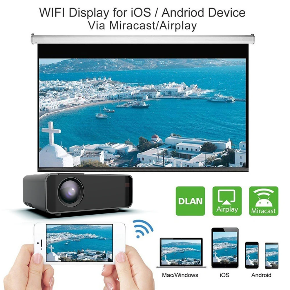 UNIC G86 светодиодный 6000 люмен проектор 1080P Full HD HDMI WI-FI фильм игры синхронизации Экран Bluetooth ЖК-дисплей объектив Android Proyector