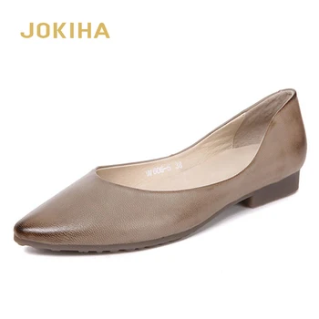 

2020 Spring Women Leather Boat Shoes Genuine Leather Ladies Slip On Pointed Toe Retro Flat Shoes Ballet Flats Loafers Woman