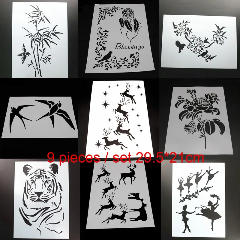 

9pcs Christmas Deer Painting Template Stencil Coloring Embossing DIY Scrapbook Diary Stamp Album Decor Office School Supplies