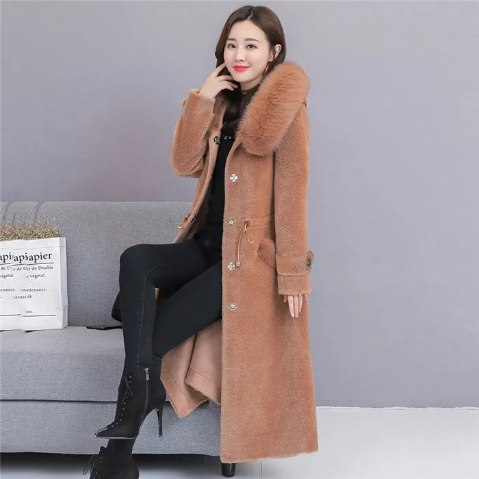 Зимнее пальто, женская шерстяная куртка средней длины, новая модная верхняя одежда, меховой воротник, утолщенное теплое пальто, темпераментное Женское пальто DD804