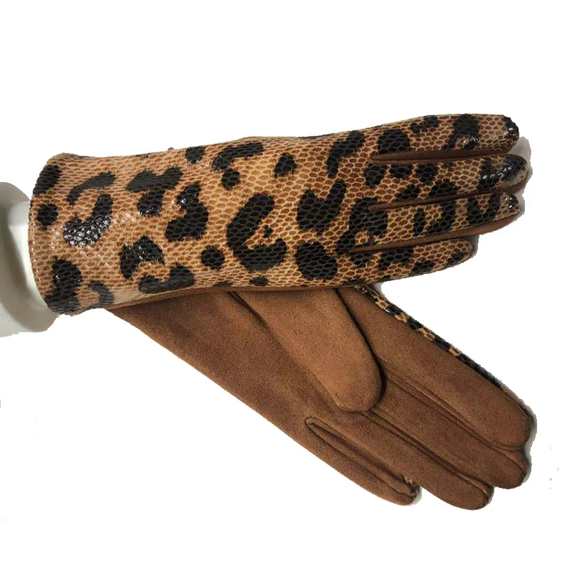 

Female Winter Warm Leopard Suede Leather Touch Screen Gloves Women Sexy Zebra Pattern Cashmere Thicken Driving Gloves H84