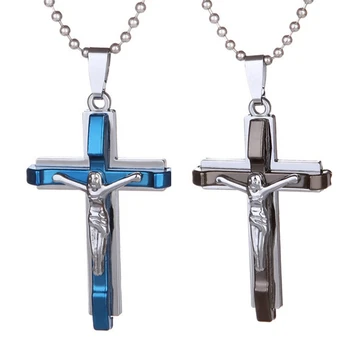 

Men's Necklaces Multi-layer Cross Pendants For Men Necklace Jesus Christ Long Bead Chain Jewelry
