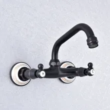 Kitchen Wet Bar Bathroom Vessel Sink Faucet Black Oil Rubbed Brass Wall Mounted Swivel Spout Mixer Tap Dual Handles msf731
