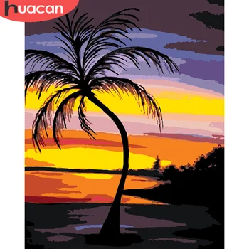 

HUACAN DIY Painting By Numbers Sunset Scenery Pictures By Number Kits Tree Drawing On Canvas HandPainted Painting Home Decor