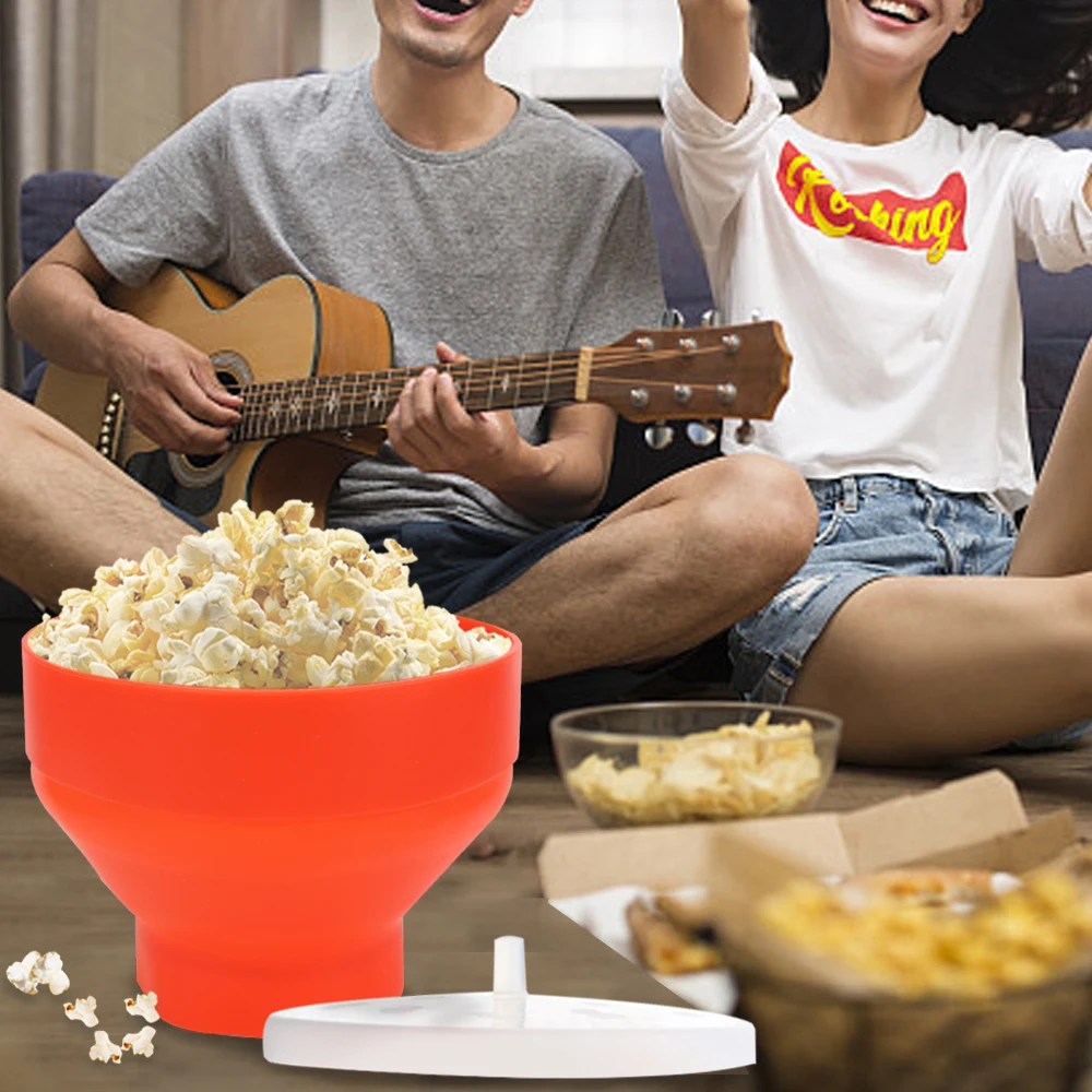 Silicone Foldable Microwave Popcorn Bowl with Lid - High Quality Kitchen Tool