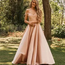 Платья для выпускного вечера с открытыми плечами, Длинные Кружевные Аппликации, а-силуэт, длина до пола, дешевое вечернее платье, вечерние платья, vestido de festa