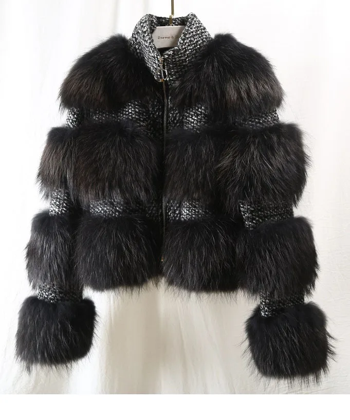 Женское пальто из натурального Лисьего меха с круглым вырезом, теплая Женская куртка из натурального меха енота, верхняя одежда, модные зимние пальто из натурального меха для женщин
