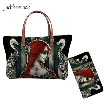 

Jackherelook Fashion Anime Hand Bag and Wallet 2Pcs Nightmare Before Christmas Girl Printing Totes and Purse Women's Coin Cases