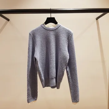 

Women's Knitted Sweater Long Sleeve Solid Color Lace O -neck Collar Patchwork Casual Knit Pullovers Autumn Winter