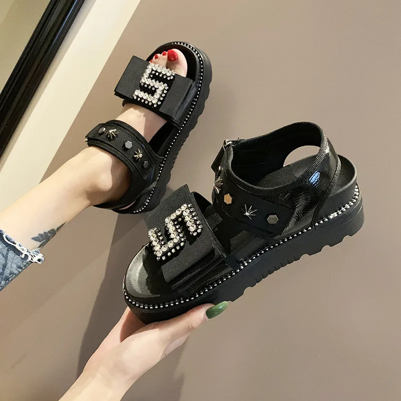 

Sandals Women's 2019 Summer New Style Korean-style Rome Man-made Diamond Extra High Thick Bottomed Platform Versatile with Fairy