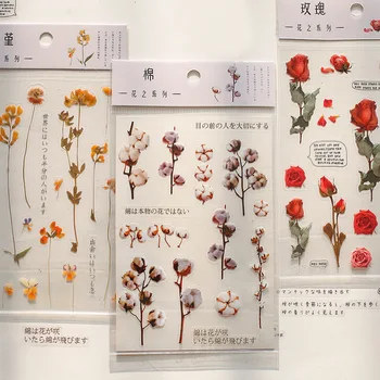 

Flower Series Pet Waterproof Transparent Hand Account Adhesive Paper Hipster Plant Flower Hand Account Material Stickers DIY Dec