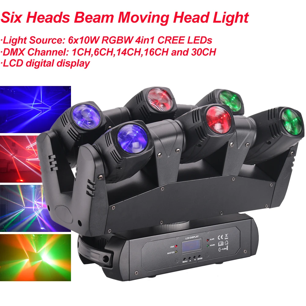 NEW 110W Six Heads Beam Moving Head Light DMX512 Sound RGBW 4IN1 LED Stage Effect Light DJ Disco Nightclub Party DJ Equipment