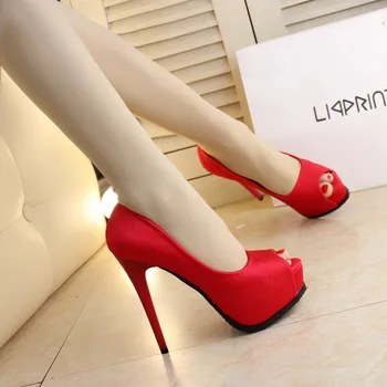 

2019 spring and summer new ultra high heel fish mouth sandals women's fine with waterproof platform cloth high heel shoes