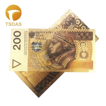 

Colorful 200 PLN Golden Poland Banknotes 10pcs/lot Gold Plated Banknotes for Collection and Souvenir Gift