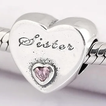 

Original Sister Love Heart With Crystal Beads Fit 925 Sterling Silver Bead Charm Pandora Bracelet Bangle Diy Jewelry
