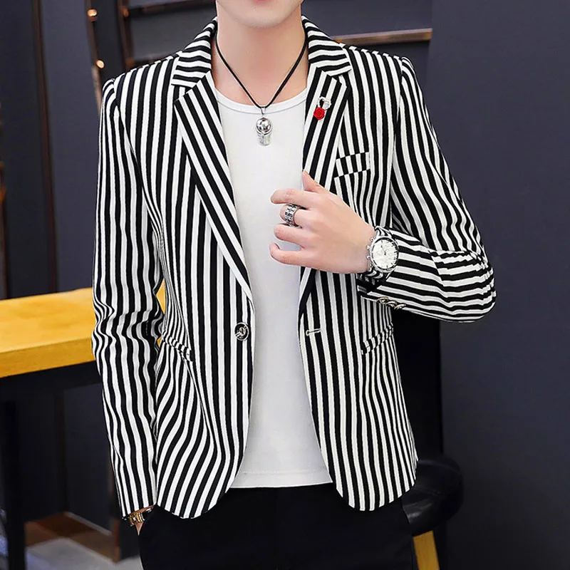Men Blazer 2019 New Arrival Spring And Autumn Male Leisure Suit Thin Stripe Coat Single Button Casual Korean Style X12 Men Blazer 2019 New Arrival Spring And Autumn Male Leisure Suit Thin Stripe Coat Single Button Casual Korean Style X12