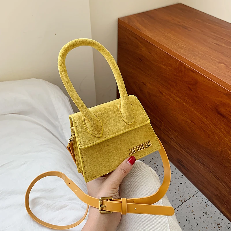 Suede Yellow Женская мини-сумка, кожа, крокодиловая сумка, сумка через плечо, большая ручка, маленькая квадратная женская сумка, красная, желтая, Jacquemus - Цвет: Suede Yellow
