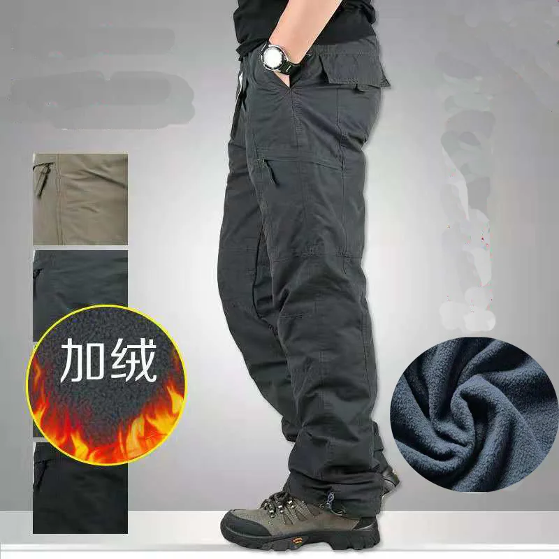 

MEN'S Overalls Pure Cotton plus Velvet Multi-pockets Casual Pants Men's Large Size Loose Straight Work Clothes Pants