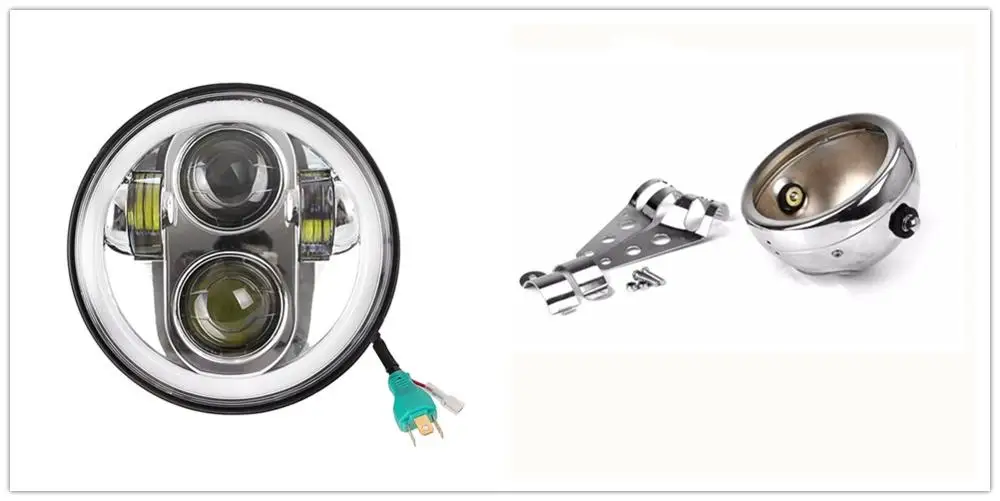 Chrome Light Set 2 Halo 5,75 дюймов мотоцикл светодиодная фара в сборе с 5-3/4 универсальная фара корпус кронштейны для Suziki Honda Yamaha Kawasaki - Цвет: Chrome Light Set 2