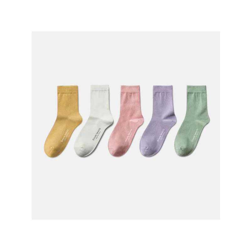 5 light color 5 пар/лот,, женские хлопковые носки, простые, красивые, английские слова, чистый светильник/темный цвет, группа, высокое качество, осенне-зимние носки - Цвет: 5 light color